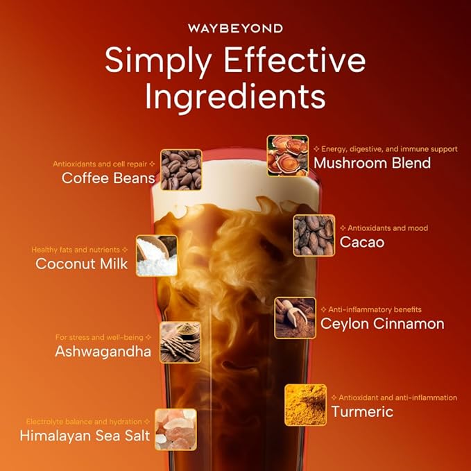 WAY BEYOND Organic Instant Bold Mushroom Coffee with 90mg Caffeine, Adaptogenic Mushrooms for Increased Focus, Energy, Digestive Health, and Stress Relief