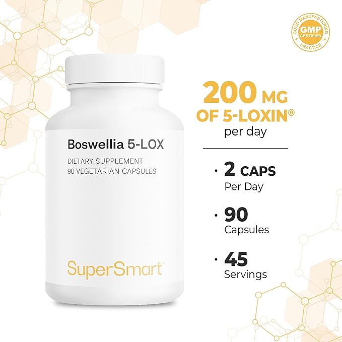 Supersmart - 5-Loxin 200mg per Day (Patented) - AKBA Supplement - 5-Loxin Boswellia Serrata Extract | Non-GMO & Gluten Free - 90 Vegetarian Capsules