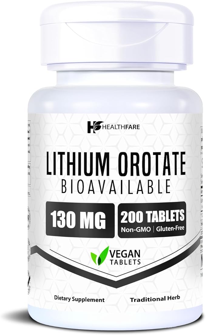Lithium Orotate 130mg | 200 Veg Tablets | High Bioavailability | Gluten-Free | Non-GMO