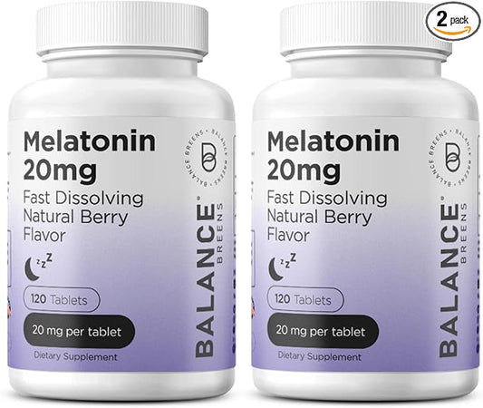 Melatonin 20mg Fast Dissolve Tablets - High Potency, Fast Acting, Natural Sleep Support - Sleep Aids for Adults - Non-Groggy, Drug-Free Formula - 120 Sleeping Pills - Pack of 2