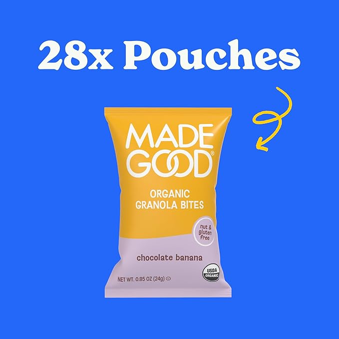 MadeGood Chocolate Banana Granola Bites, 28 Count, Organic and Delicious Snacks
