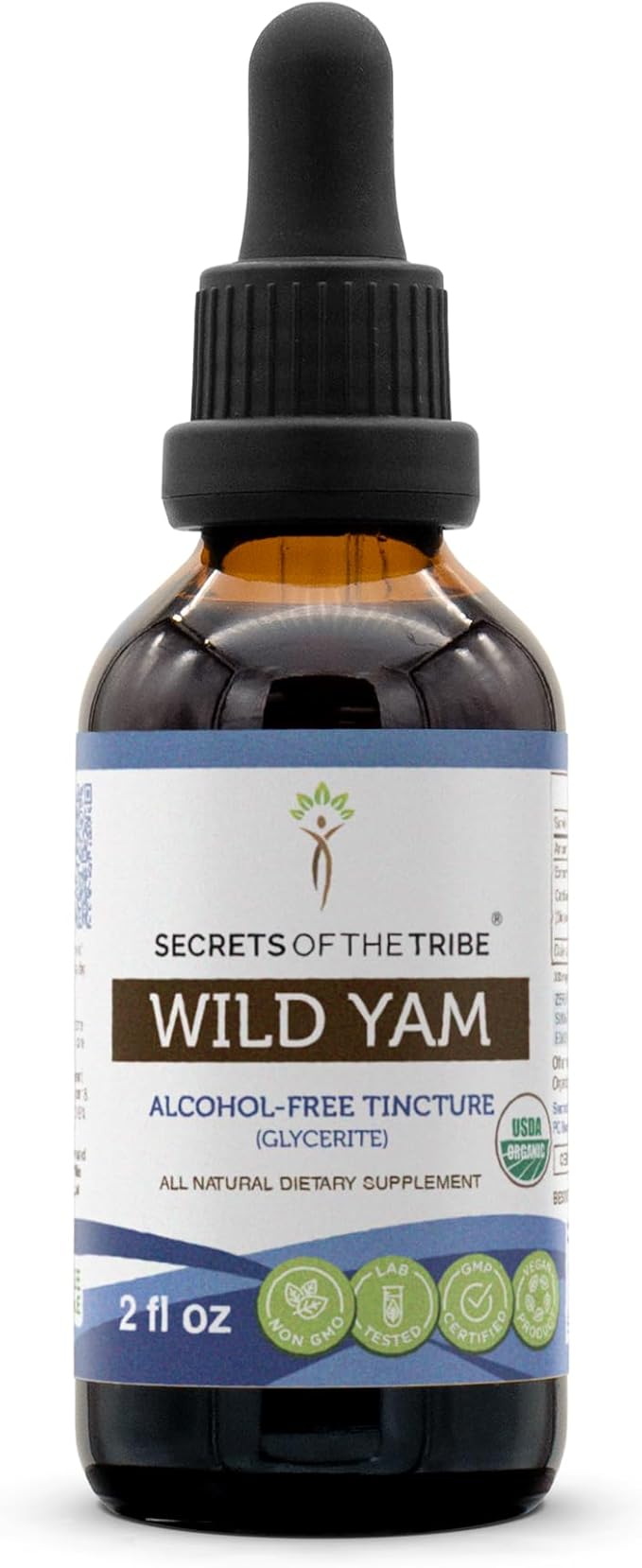 Secrets of the Tribe Wild Yam USDA Organic | Alcohol-Free Extract, High-Potency Herbal Drops, Digestion | Made from 100% Certified Organic Wild Yam (Dioscorea Villosa) Dried Root 2 oz