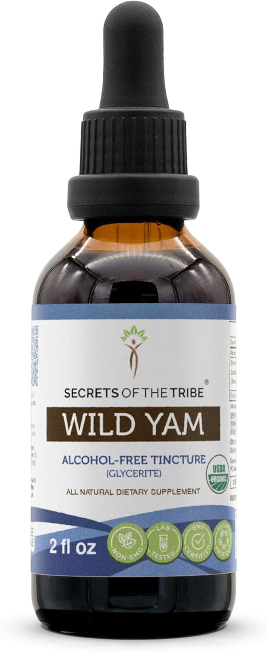 Secrets of the Tribe Wild Yam USDA Organic | Alcohol-Free Extract, High-Potency Herbal Drops, Digestion | Made from 100% Certified Organic Wild Yam (Dioscorea Villosa) Dried Root 2 oz