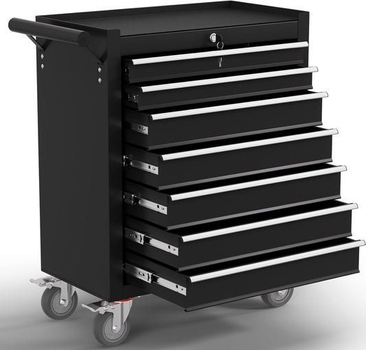 7-Drawer Tool Chest,Rolling Tool Cart with Wheels,High Capacity Tool Cabinet with Locking System for Garage, Warehouse, Workshop-Black