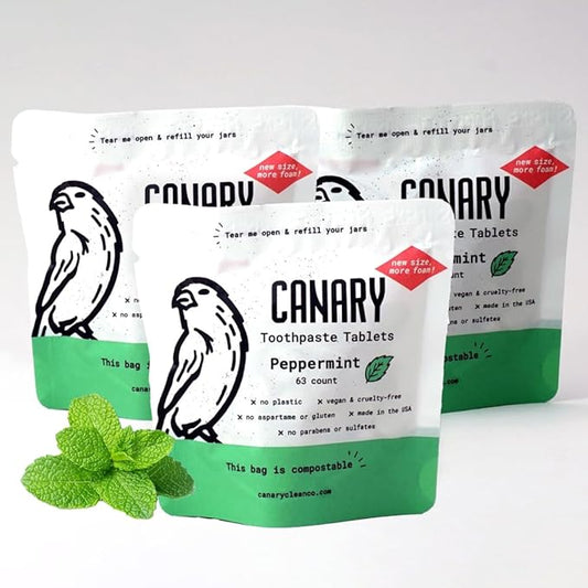 Canary Nano Hydroxyapatite Toothpaste Tablets Peppermint - Remineralizing, Fluoride Free, All Natural Tabs with Xylitol - Great for Travel, Plastic Free - 189 Count