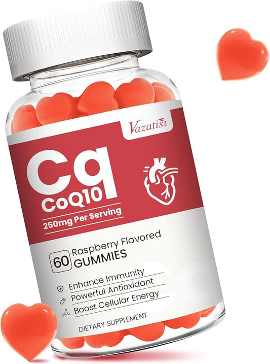 High Absorption CoQ10 Gummies 250 mg, Plus Omega-3, Vitamin B3 for Cellular Energy, Brain & Antioxidant, 5X Better Absorption Coenzyme Q10 Supplement, Raspberry Flavored - 60 Cts