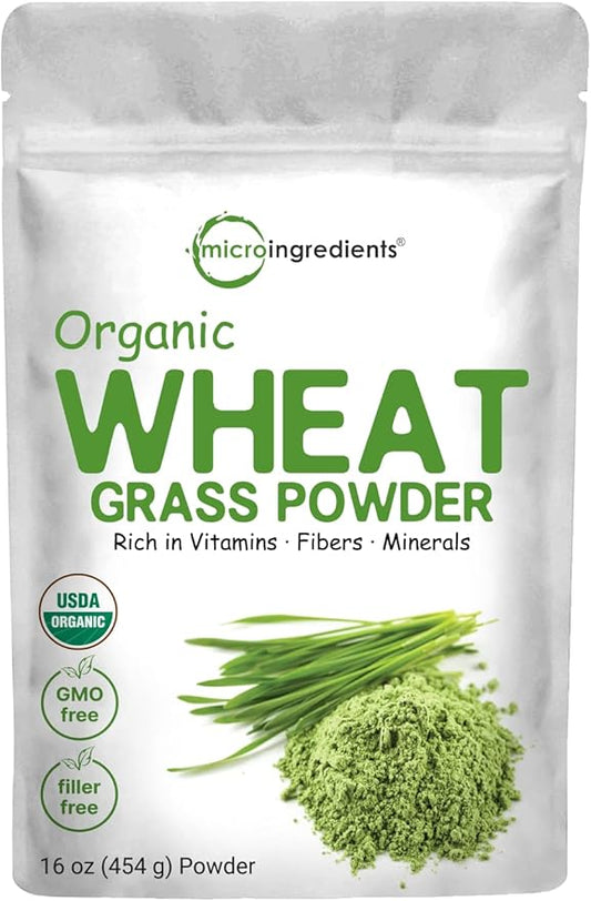 Micro Ingredients Sustainably US Grown, Organic Wheat Grass Powder (100% Whole-Leaf), 16 Ounce, Rich in Immune Vitamins, Fibers and Minerals, Support Digestion Function, Vegan Friendly