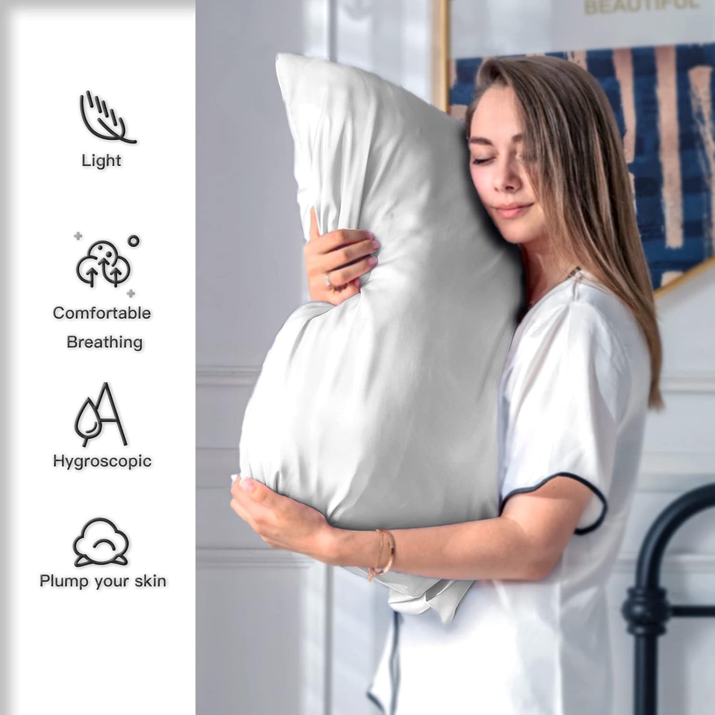 Mulberry Silk Pillowcase for Hair and Skin Pillow Case with Hidden Zipper Soft Breathable Smooth Cooling Silk Pillow Covers for Sleeping (Silver Grey, King（20"X 36"）)