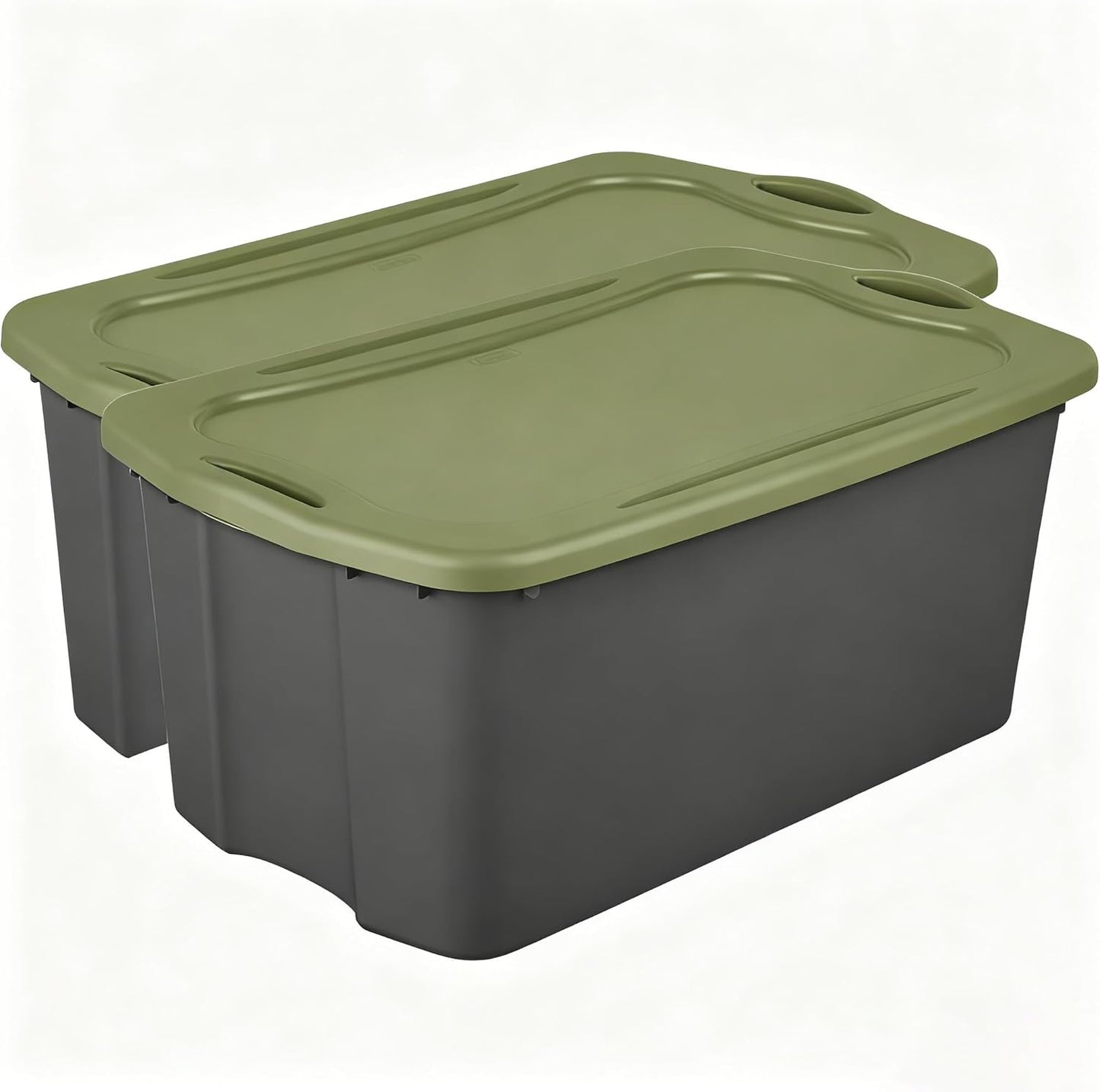 (2 Pack) 30 Gallon Plastic Storage Bin – Full-Grip Handles, Easy-Carry Stackable Heavy Duty Organizer for Home, Garage, Closet & Dorm (Gray & Green)
