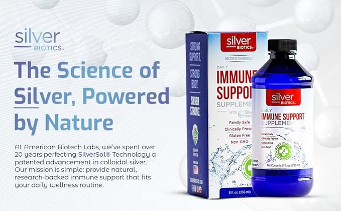 Silver Biotics Patented Multivalent SilverSol Technology | Ag₄O₄ 10 PPM Immune Support | Bio-Hacking Immune Building Natural Support | 8 Fl Oz
