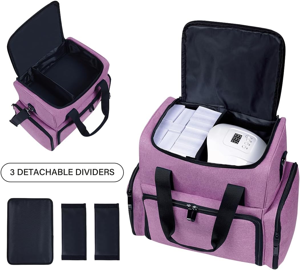 Large Makeup Cosmetic Bag with 3 Removable Case and 2 Removable Dividers Double Layer Travel Storage Organizer, Makeup Brushes Storage Section Purple