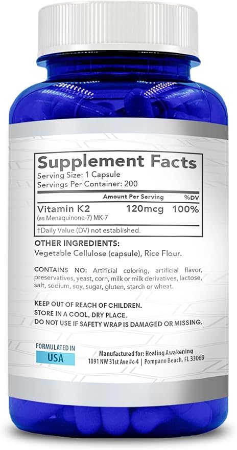 Vitamin K2 MK7 Supplement | High Absorption K2 Vitamin Supplement with Active MK7 Menaquinone Form for Joint Heart & Immune Support | Vegan Non-GMO Soy Free Made in cGMP Labs (200 Veggie Capsules)