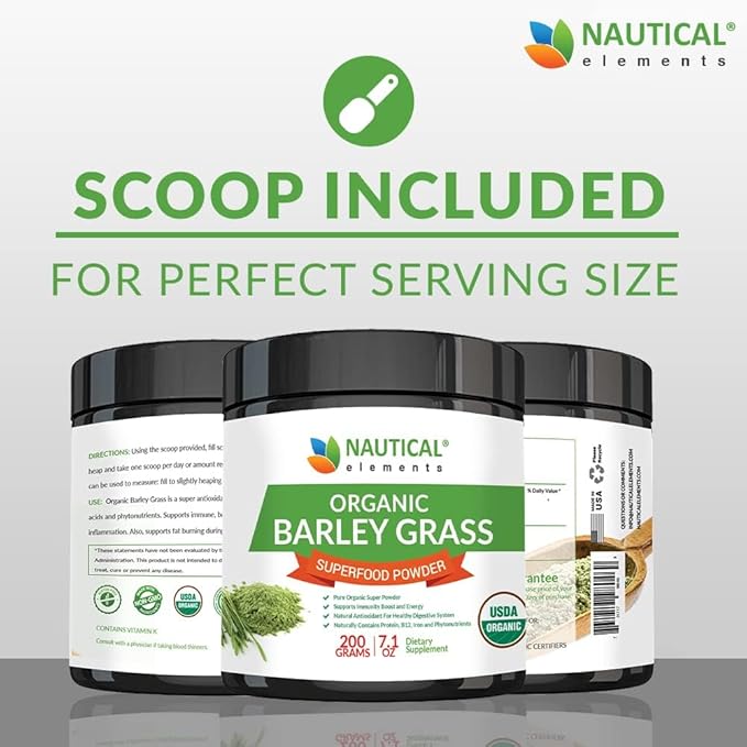 Barley Grass Powder - USDA Certified Organic Barley Grass Powder - Non-GMO, Vegan, and Non-Irradiated - Rich In Antioxidants, Protein, Fiber, Minerals, Chlorophyll, Amino Acids and Protein - 200 Grams
