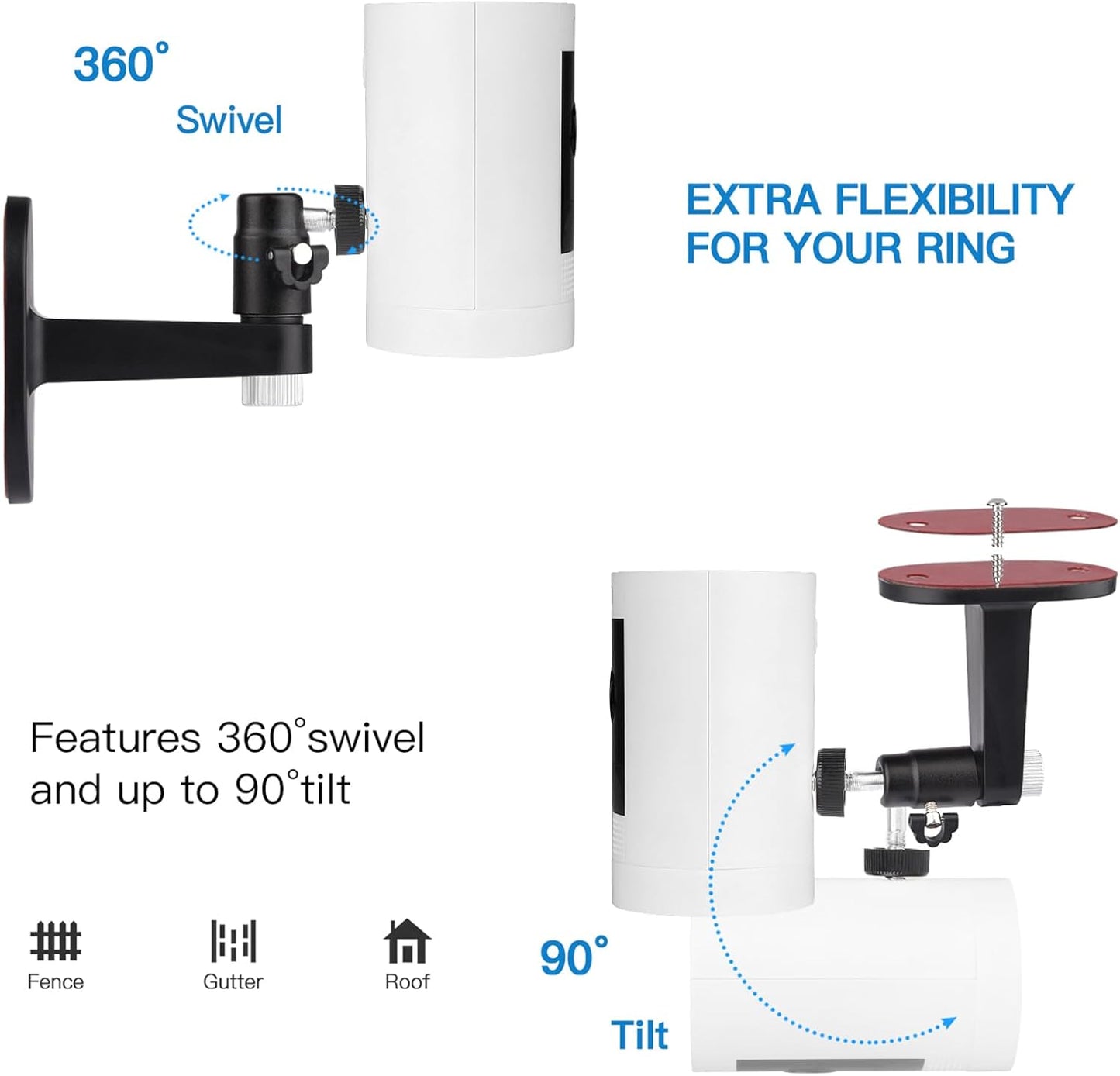 ALERTCAM 2Pack Adjustable Security Wall Mount Bracket for Stick Up Cam & Outdoor Cam Plus, Perfect View Angle for Your Surveillance Camera System - Black