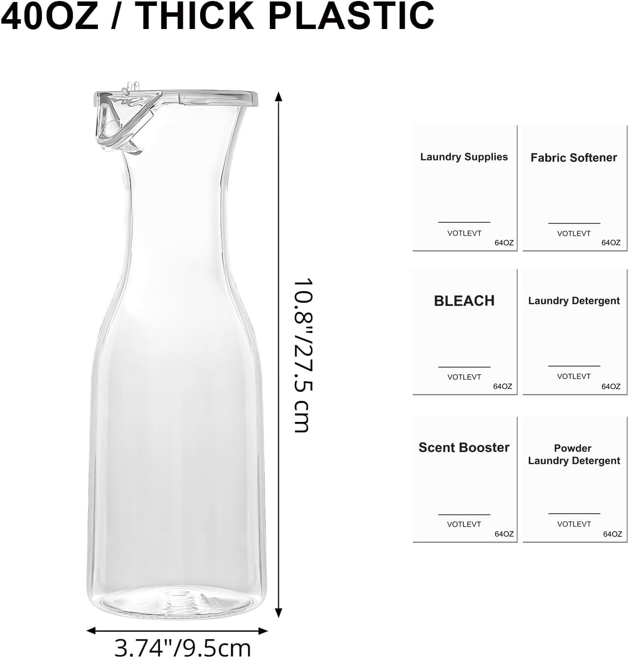 40 OZ Liquid Laundry Detergent Dispenser, Laundry Soap Dispenser, Fabric Softener Dispenser, Liquid Laundry Detergent Holder Container Organizer, Laundry Room Organization and Storage, 2 Pack