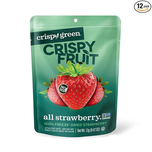 Crispy Green Natural Freeze-Dried Fruit, Strawberry Single-Serve, No Sugar Added, 0.42 Ounce (Pack of 12)