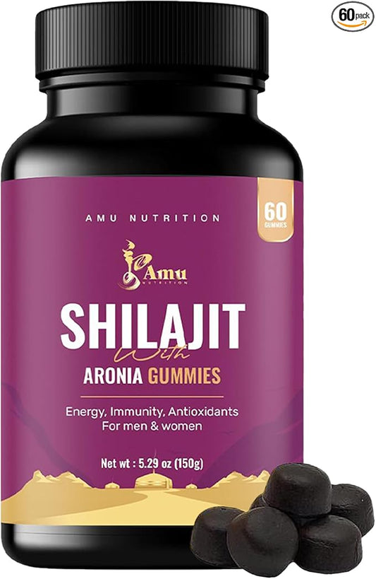 Shilajit Gummies for Men & Women with Aronia Berries (60 Count (Pack of 1), Aronia Berries)