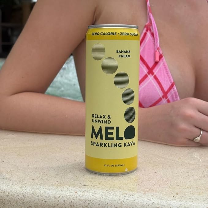 Melo Sparkling Kava Drink, Passionfruit, Orange & Guava Bundled with Banana Cream, Sugar Free Non Alcoholic Drinks with Zero Calories, Gluten Free, Vegan, 750mg Kava Root per Drink, 12 Pack, 12 oz Can