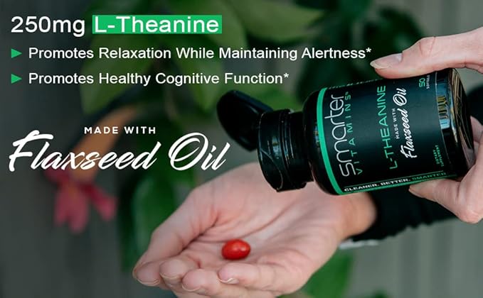 Smarter L-Theanine 250mg Supplement, in Non-GMO Flaxseed Oil, 50 Liquid Softgels