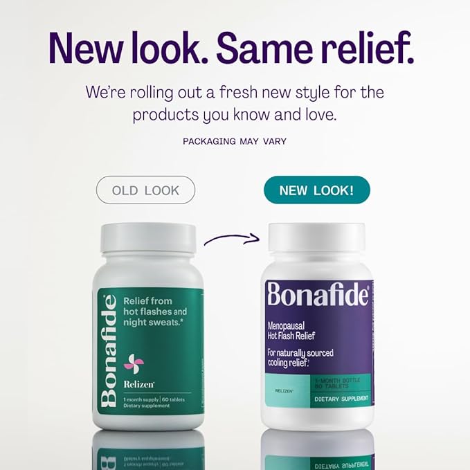 Relizen by Bonafide. Relief from Menopausal Hot Flashes & Night Sweats. — 3-Month Supply (180 Tablets)