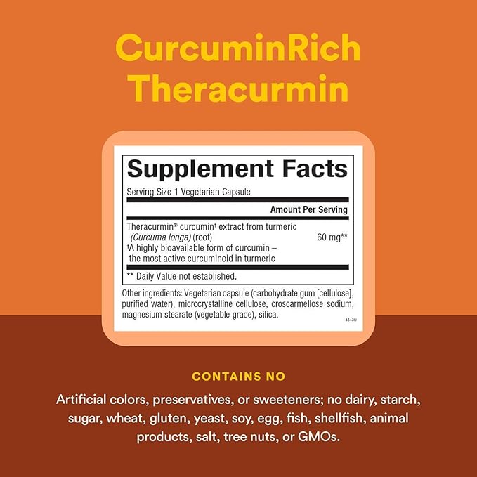 Natural Factors, CurcuminRich Double Strength Theracurmin, 60 mg, Just 1 Capsule Daily, Formulated for Superior Absorption, 60 Count (Pack of 1)