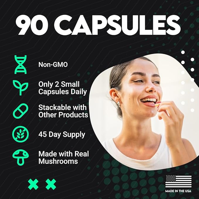 UTOYA Natural Mushroom Blend Supplements - Lions Mane Supplement Capsules with Reishi, Cordyceps, More for Calm, Focus and Wellness - Non-GMO Vegan/Gluten Free Multi Mushroom Supplement - 90 Capsules