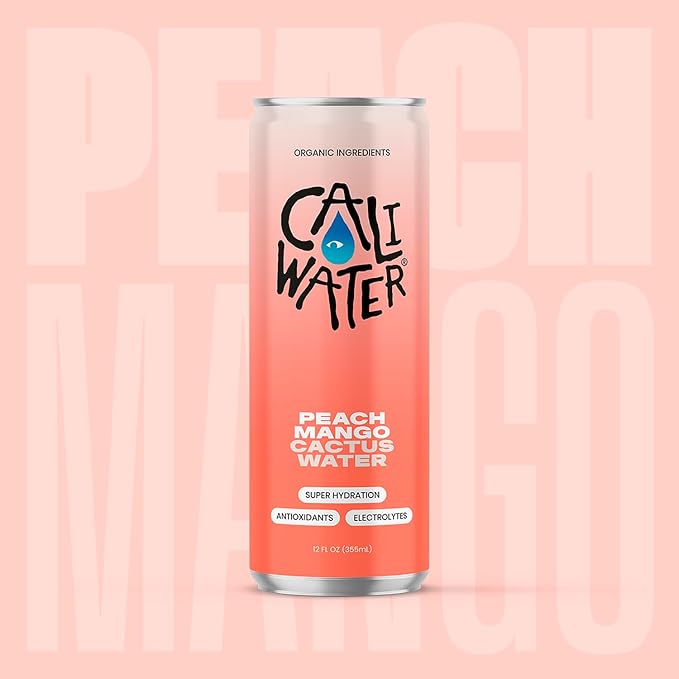 Caliwater - Organic Cactus Water - Peach Mango - 6g Sugar, 30 Calories - Coconut Water Alternative - Natural Plant Based Hydration - Skin Care, Electrolyte Drinks - Flavored Water - 12 Cans