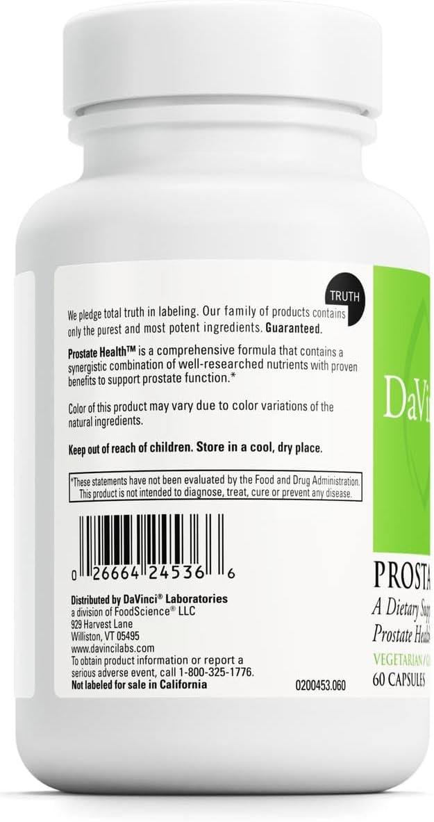 DAVINCI Labs Prostate Health - Helps to Support Prostate, Urinary & Men's Health with Saw Palmetto, Zinc, Green Tea Extract & More* - 60 Vegetarian Capsules (30 Servings)