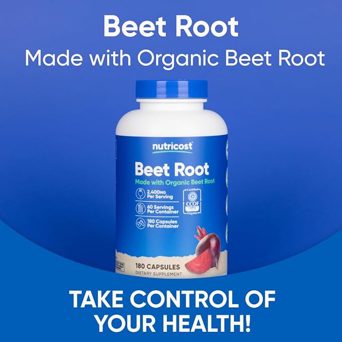 Nutricost Beet Root 2400mg, 180 Capsules - CCOF Certified Made with Organic Beet Root, Superfood, 60 Servings