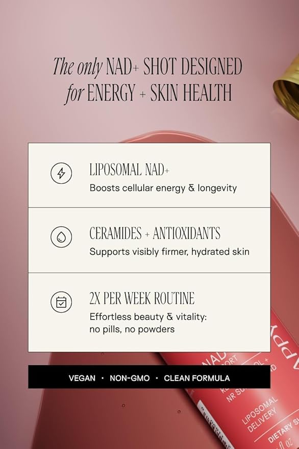 Liquid NAD+ Longevity Shots | Liposomal Nicotinamide Riboside and Resveratrol with Ceramides & Antioxidants | Twice-a-Week | Firm Skin & Brain Health| NMN Alternative | 30-Week Supply