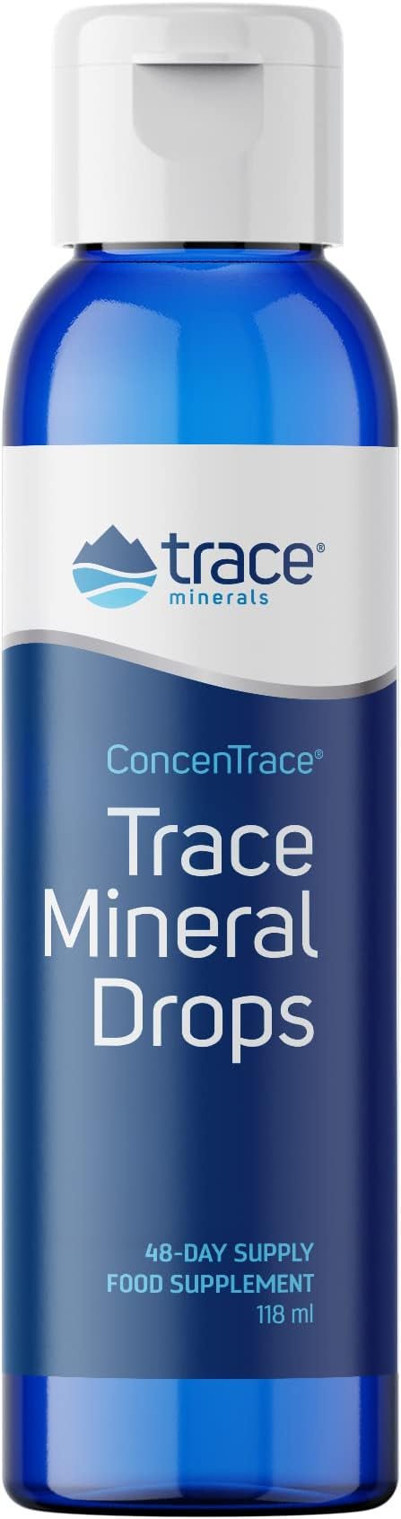 Trace Minerals ConcenTrace Trace Mineral Drops - Liquid Supplement for Bone & Joint Support - Aids Hydration & Electrolyte Restoration - Unflavored-Original, 4 fl oz (48 Servings)