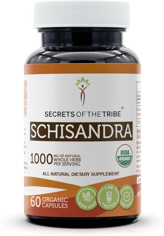 Secrets of the Tribe Schisandra 60 Capsules, 1000 mg, USDA Organic Schisandra (Schisandra Chinensis) Dried Berry (60 Capsules)
