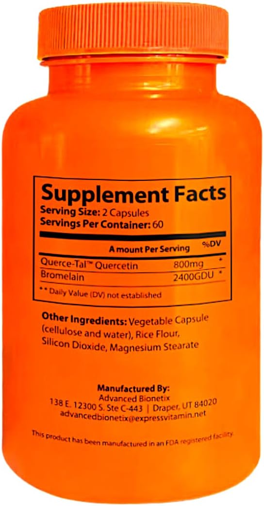 Querce-Tal™ Quercetin + Bromelain 120 Veg Capsules | High Potency Enhanced Absorption Bioavailability. Supports Anti-Oxidant, Flare up Events, Heart Immune Health, Packaging May Vary