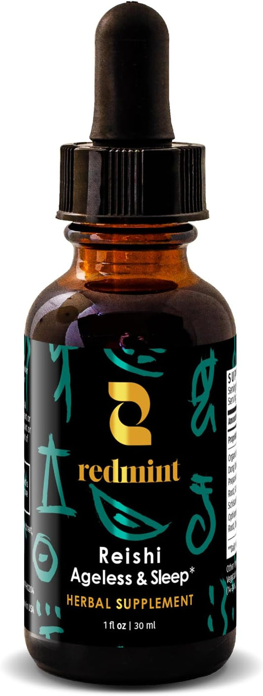 Redmint Reishi Mushroom Herbal Tincture - Ageless & Sleep | Natural Mushroom Supplement with TCM Herbs Dong Quai, Schisandra for Restful Sleep, Immune Support, Relaxation,Skin Health| 1 fl oz