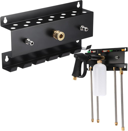 Pressure Washer Gun Holder, Wall Mount Foam Cannon Holder, Car Wash Accessories Organizer for Wand/Nozzle Tips, 1/4'' Pressure Washer Accessories Storage Rack(Black)