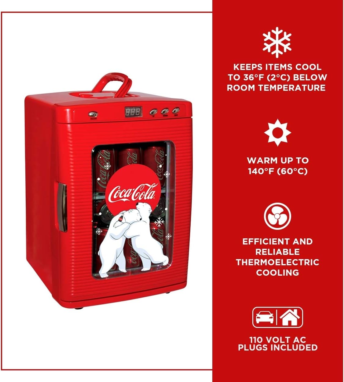 Coca Cola Mini Fridge - Refrigerator for Bedroom Office, Portable Table Top Beverage Cooler, 12V 110V Refrigerador For Drinks, Soda, Wines, Use In Car, Outdoor, Patio, 28 Can