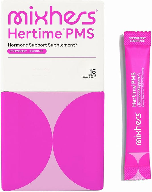 Hertime PMS - Supports Hormonal Health for Women - Supports a Healthy Menstrual Cycle - with Minerals, Peony Roots, Siberian Ginsen - Sugar-Free - 15 Drink Packets - Strawberry Lemonade