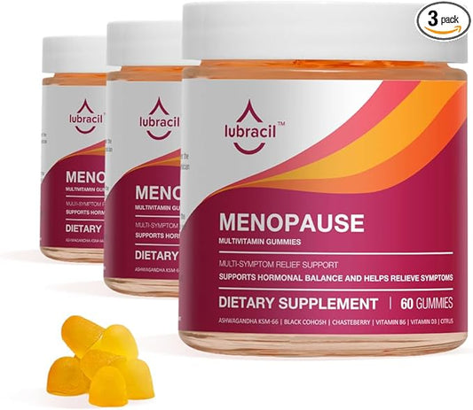 Lubracil Menopause Gummies for Women, Perimenopause Supplements with Black Cohosh & Ashwagandha, Hot Flashes, Night Sweats, Hormonal Balance, 180 Gummies (Pack of 3)