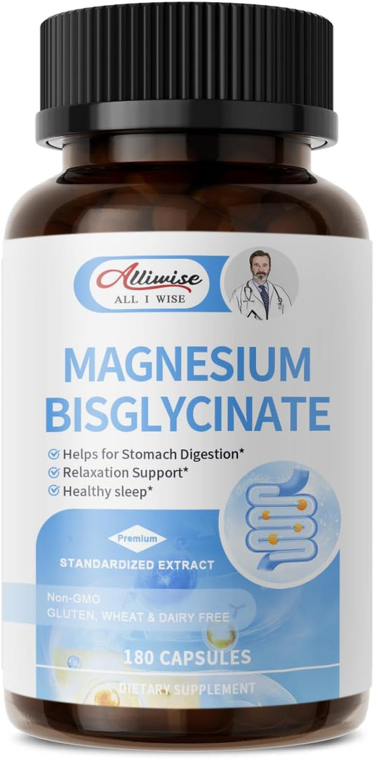 Magnesium Bisglycinate 100% Chelate, Maximum Absorbable Magnesium Glycinate Supplement for Restful Sleep, Energy Muscle Bone Support Non-GMO, Gluten-Free - 180 Capsules