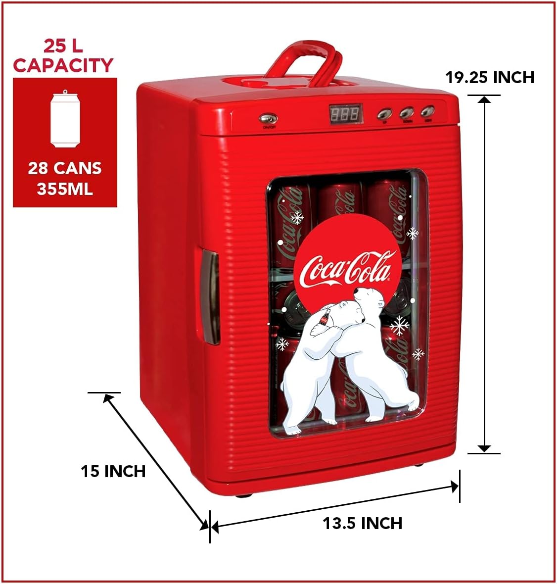 Coca Cola Mini Fridge - Refrigerator for Bedroom Office, Portable Table Top Beverage Cooler, 12V 110V Refrigerador For Drinks, Soda, Wines, Use In Car, Outdoor, Patio, 28 Can