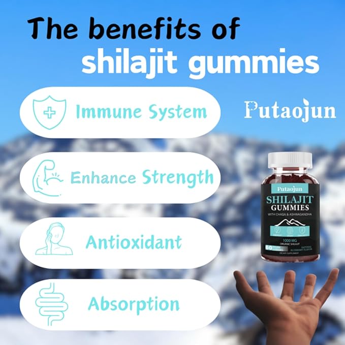 Shilajit Gummies for Man & Woman. Himalayan Gold Shilajit Gummies. 3rd Party Tested.1000mg Pure Shilajit, 200mg Ashwagandha, 200mg Chaga,100mg Ginseng,100mg Saw Palmatto, 60mg Black Seed Oil