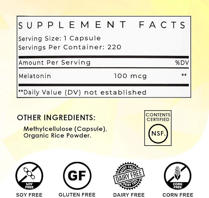 Lifted Naturals Micro Melatonin Family Size - All-Natural Melatonin for Fast & Better Sleep, Easy to Swallow 220 Vegetable Capsules with Low Dose Melatonin, Non-GMO, Fast Dissolve Melatonin 100 mcg