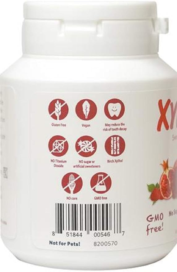 Xylichew 100% Xylitol Chewing Gum - Non GMO, Non Aspartame, Gluten Free, and Sugar Free Gum - Natural Oral Care, Relieves Bad Breath and Dry Mouth - Pomegranate Raspberry, 60 Count