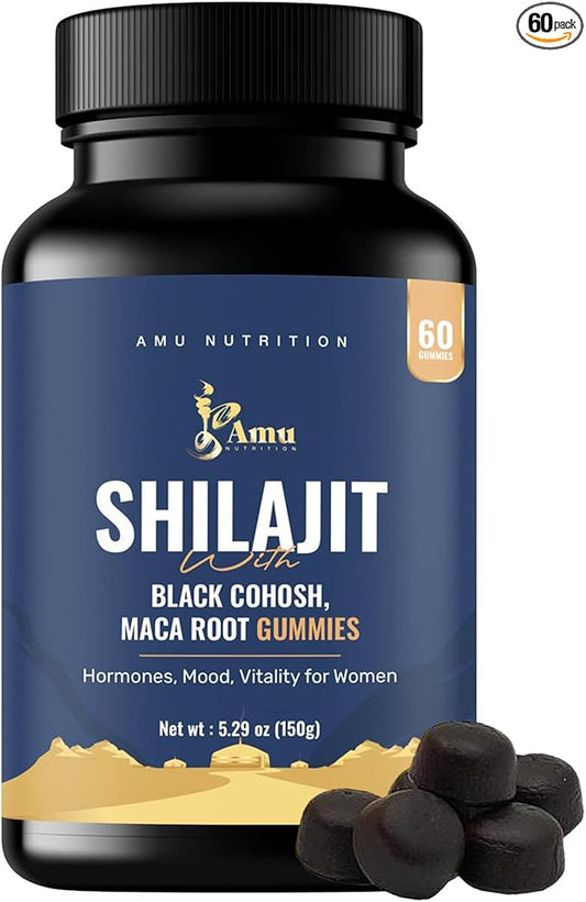Shilajit Gummies for Men & Women with Maca Root & Black Cohosh (60 Count (Pack of 1), Maca Root & Black Cohosh)