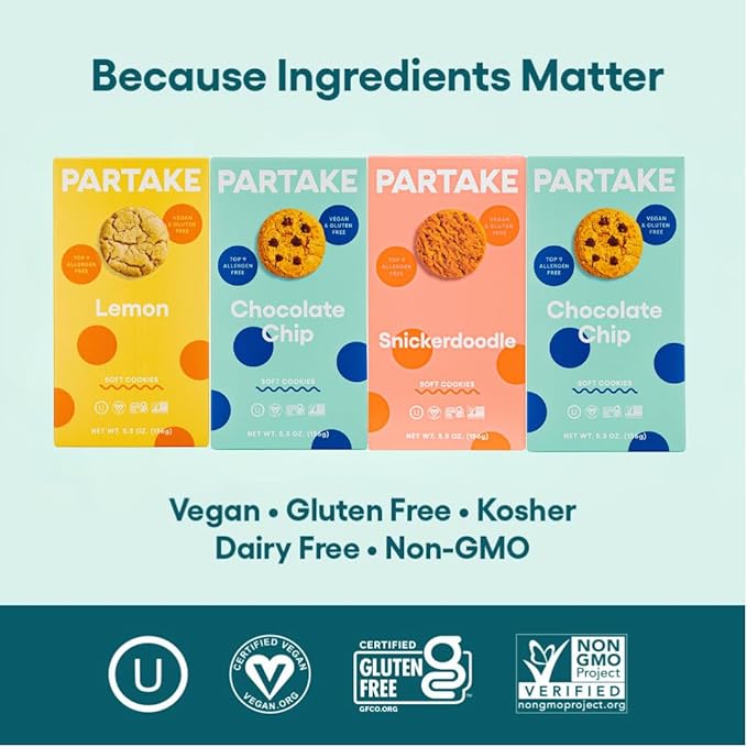 Gluten Free Partake Soft Vegan Cookies – 4 Box Variety Pack | Vegan | Dairy Free, Nut Free, Egg Free, Wheat Free, Soy Free, Safe School Snack