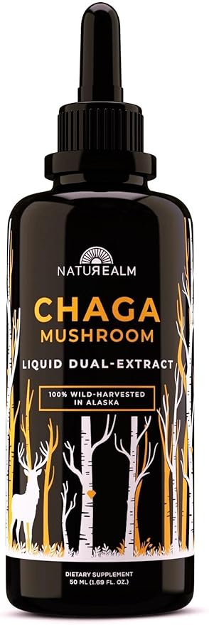 Naturealm Chaga Mushroom Liquid Tincture Supplement – Immune Support, Antioxidant Boost & Hair, Skin, Nail Health, Vegan, Non-GMO – Wild-Harvested Fruiting Bodies, 1 Month Supply