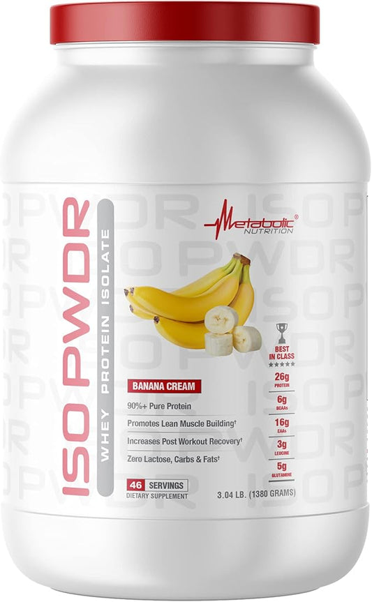 Metabolic Nutrition Whey Protein Isolate ISO PWDR Banana Cream, 3.04lb, 23 Servings, 26g Protein, Fast Digesting, Zero Carbs, Delicious Flavor, Very Low Carbs & Fat, Zero Lactose