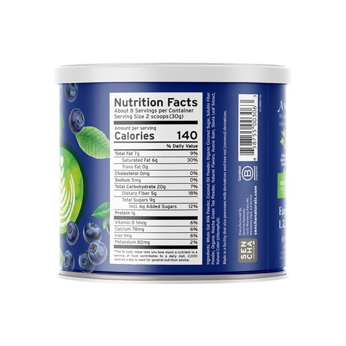 Sencha Naturals Oat Milk Matcha Latte Mix, Blueberry, 8.5 oz | Vegan, Dairy Free, Gluten Free Instant Latte Powder for Smoothies & Lattes | Premium Japanese Matcha Green Tea