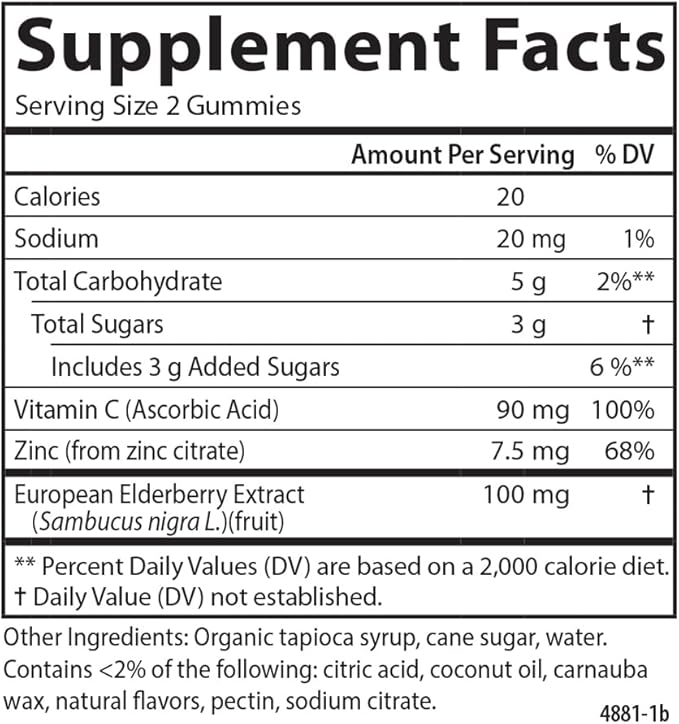 Carlson - Black Elderberry Gummies, with Vitamin C & Zinc, Immune Support, 120 Gummies