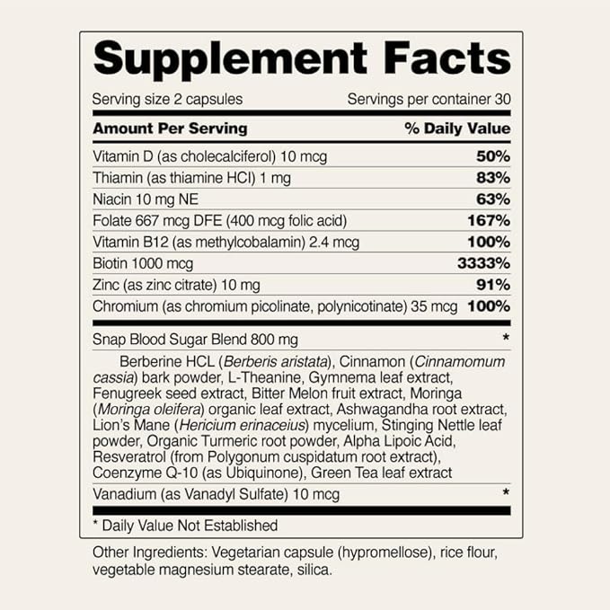 Snap Supplements Blood Sugar Blend, CoQ10, Cinnamon, Alpha Lipoic Acid and Gymnema, Sugar Free, 60 Capsules, 2 Pack